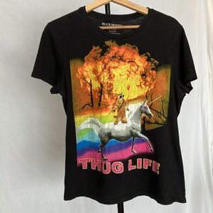 Bluenotes graphic tee Thug Life cat riding unicorn explosion size M has damage